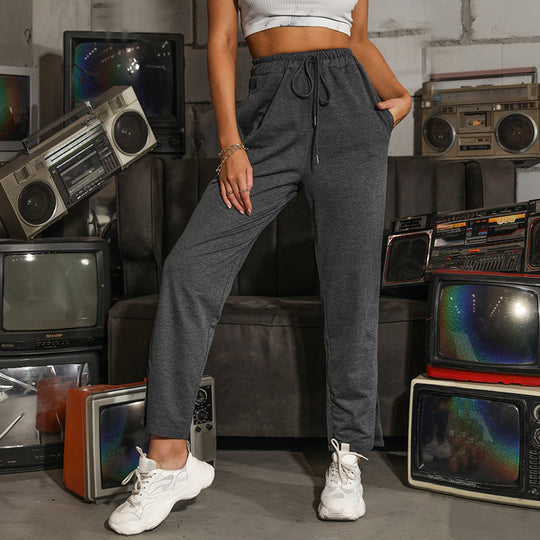 Damen Lässige High‑Waist Relaxhose mit weitem Bein, elastischem Bund und Tunnelzug Shop Nory