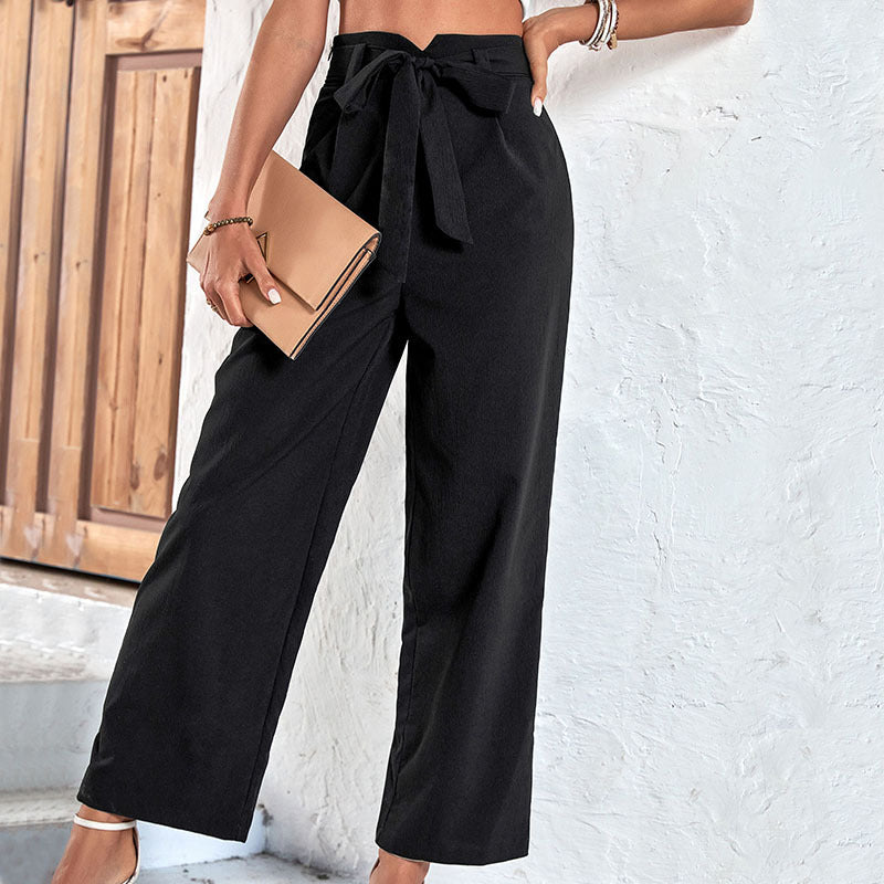 Damen Elegante Hochbund-Hose mit weitem Bein und Bindegürtel Shop Nory