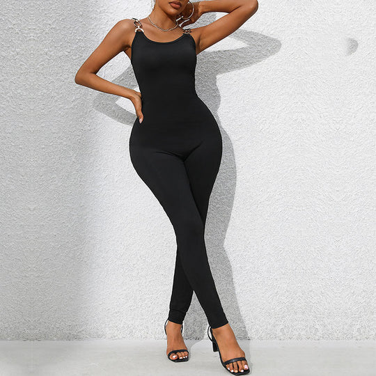 Damen Figurbetonter Jumpsuit mit Ketten‑Trägern und schmaler Beinpartie Shop Nory