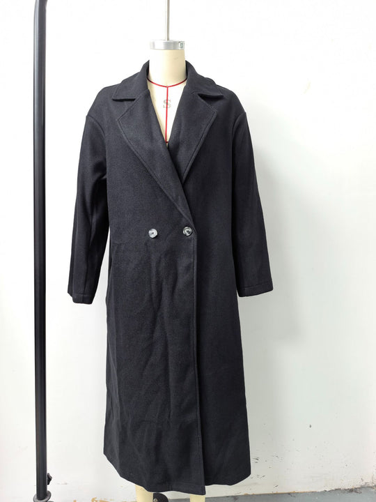 Damen Langmantel aus Wollmix mit doppelreihiger Knopfleiste und weitem Revers Shop Nory
