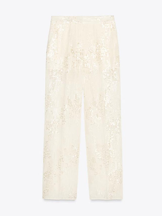 Damen weite Paillettenhose mit hohem Bund und fließendem Bein Shop Nory
