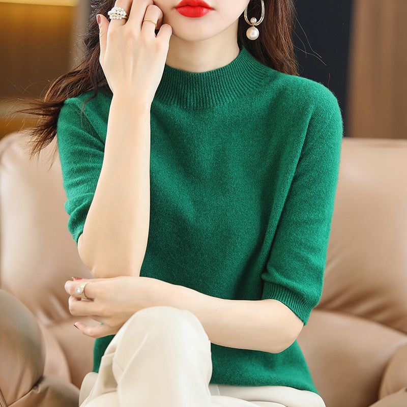 Damen Kurzärmeliger Feinstrick-Pullover mit halbem Rollkragen Shop Nory