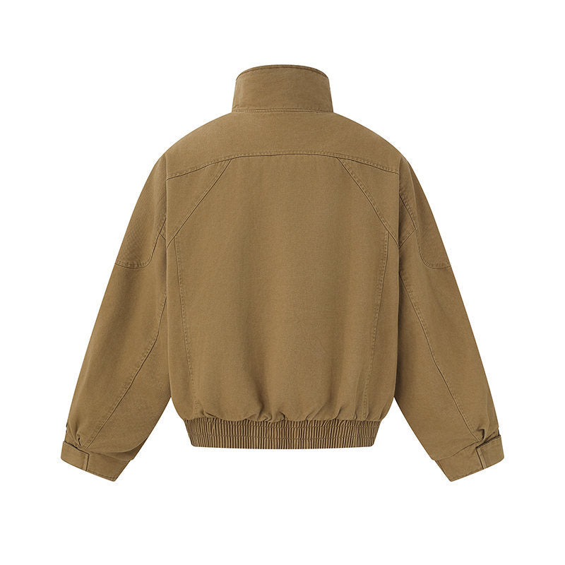 Herren Kurz geschnittene Canvas-Bomberjacke mit hohem Stehkragen, verdeckter Frontblende und Reißverschlusstaschen Shop Nory
