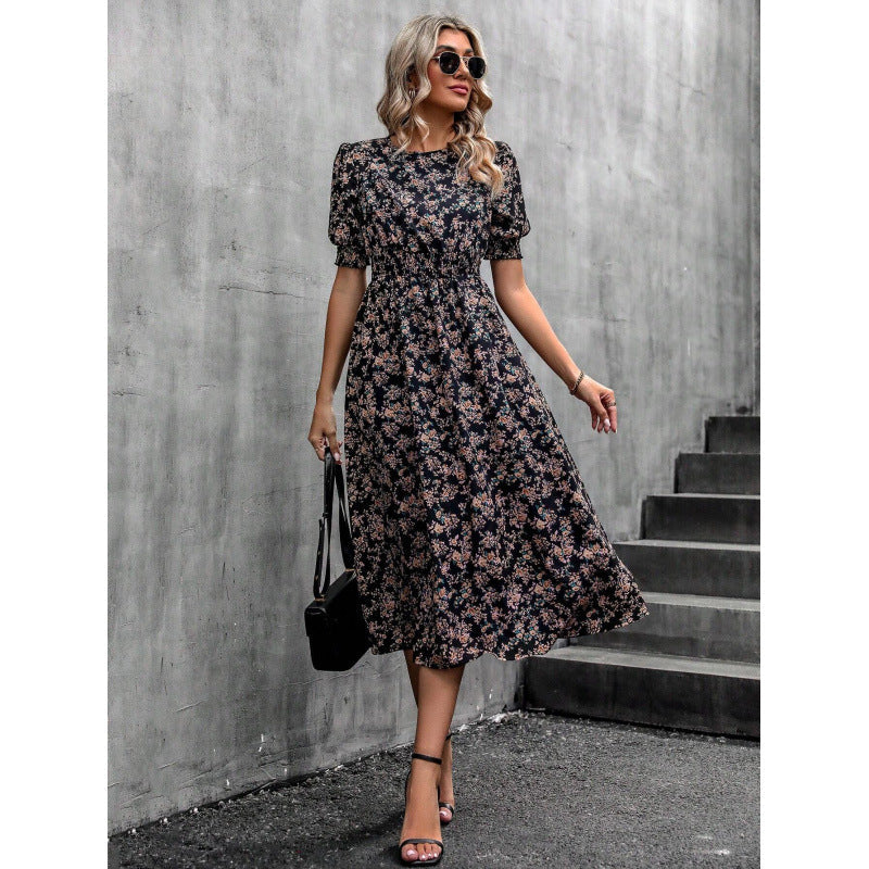 Damen Leichtes Blumendruck Maxi Kleid mit Smock-Taille