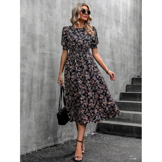 Damen Leichtes Blumendruck Maxi Kleid mit Smock-Taille