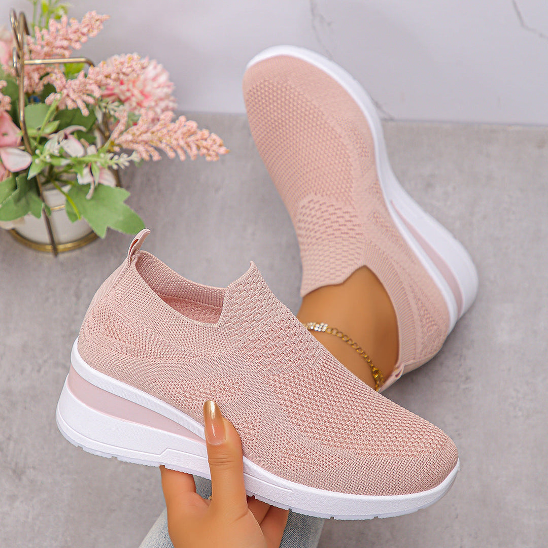 Damen Komfortable Wedge-Sneaker aus atmungsaktivem Strickmaterial