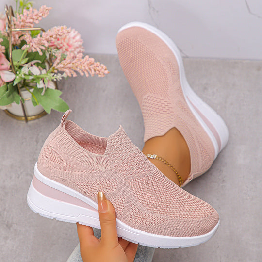 Damen Komfortable Wedge-Sneaker aus atmungsaktivem Strickmaterial
