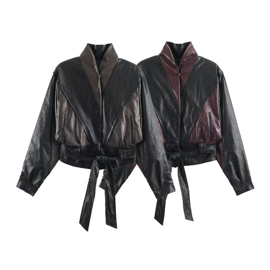 Damen Kurzjacke im Blousonstil mit hochabschließendem Kragen und Bindegürtel Shop Nory