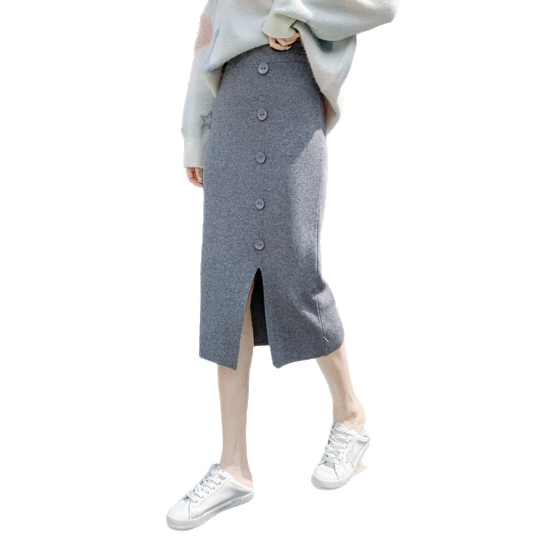 Damen Eleganter Maxi-Rock mit Knopfdetails und Schlitz Shop Nory