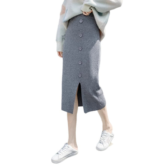 Damen Eleganter Maxi-Rock mit Knopfdetails und Schlitz Shop Nory