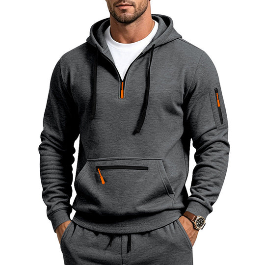 Herren Kapuzensweatshirt mit halbem Reißverschluss und Utility-Ärmeltasche Shop Nory