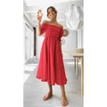 Damen Off-Shoulder Midikleid mit luftiger Silhouette und Rüschendetails Shopnory