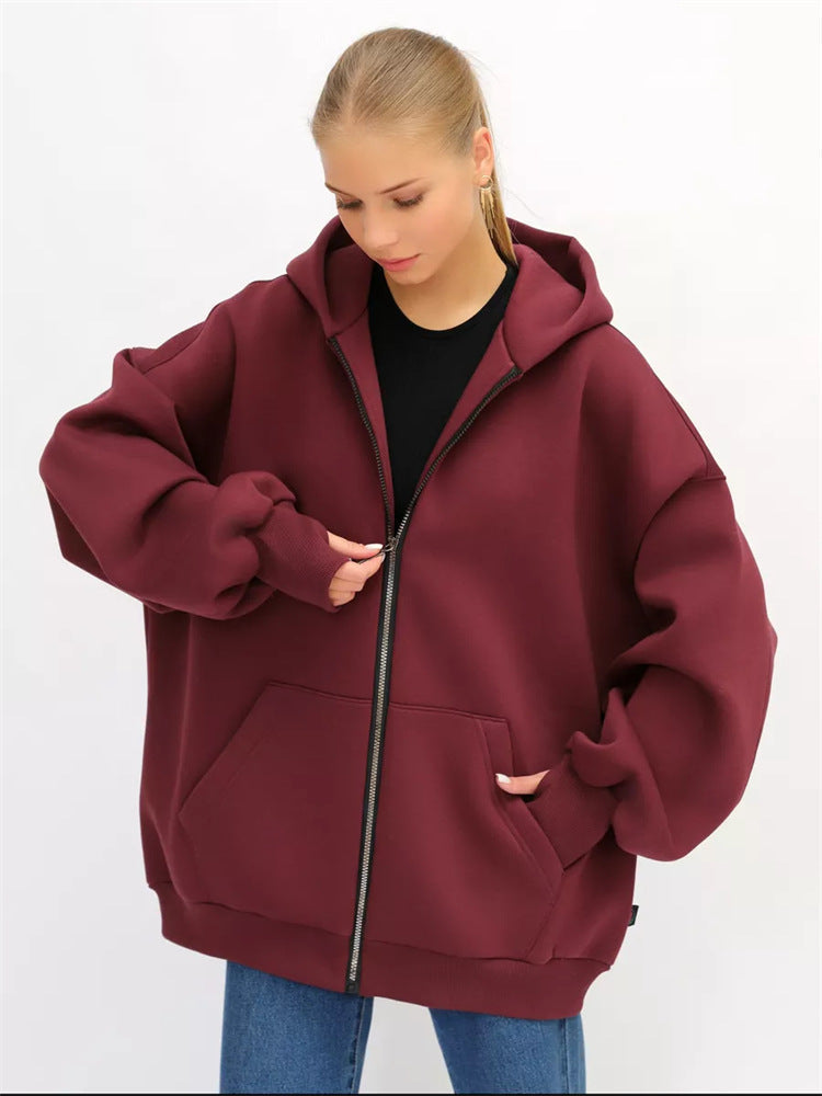 Damen lässiger Oversized Zip-Hoodie mit tiefen Taschen