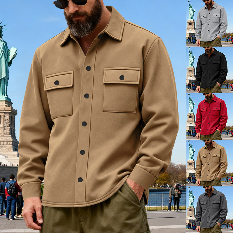 Herren nan lässige Hemdjacke aus Baumwollmischung mit aufgesetzten Brusttaschen