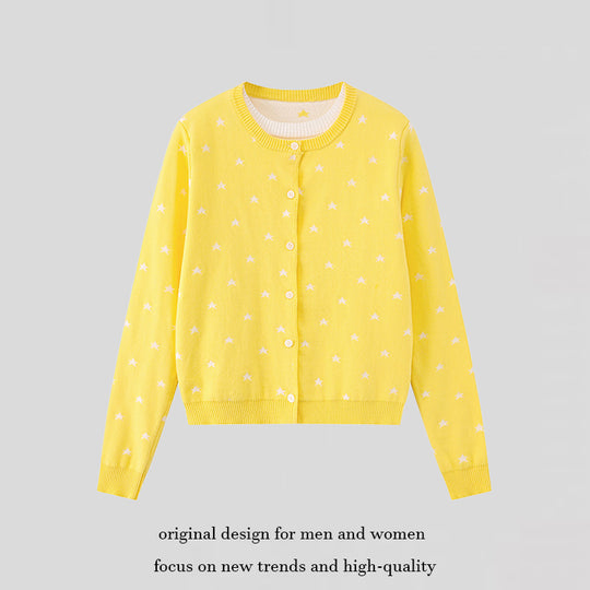 Damen Feinstrick-Cardigan mit Sternjacquard, Rundhals und Knopfverschluss Shop Nory