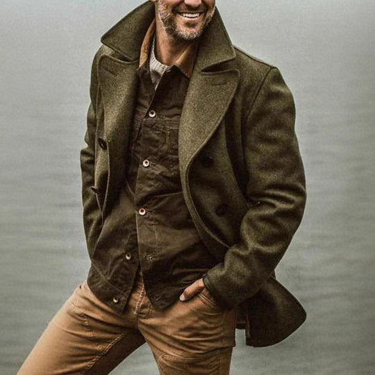 Herren Doppelreihiger Wollmantel im Peacoat-Stil mit breitem Revers Shop Nory
