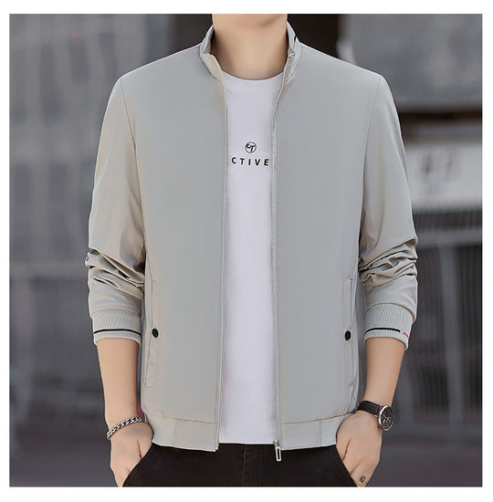 Herren Minimalistische Softshell-Bomberjacke mit Stehkragen und Kontraststreifen-Bündchen Shop Nory