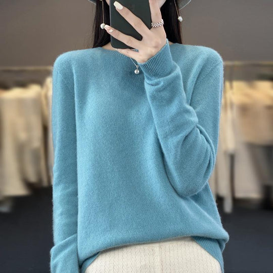 Damen Lockerer Feinstrick-Pullover mit Rundhalsausschnitt und flauschiger Angora-Optik Shop Nory