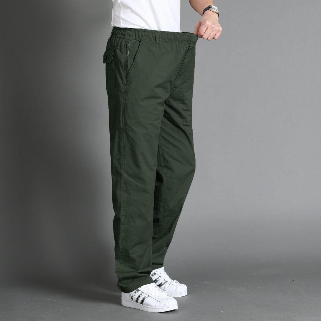 Herren Lässige Canvas-Chinohose mit elastischem Tunnelzugbund, aufgesetzten Taschen & geradem Bein Shop Nory