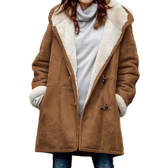 Damen Teddygefütterter Dufflecoat mit Kapuze, Kunstfell-Innenfutter und Knebelverschlüssen Shop Nory