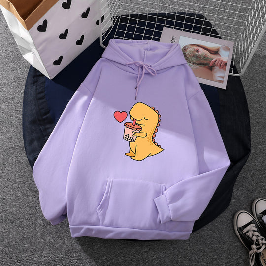 Damen nan niedlicher Kapuzenpullover mit Kängurutasche, oversized Schnitt und Bubble‑Tea Corgi-Print Shop Nory