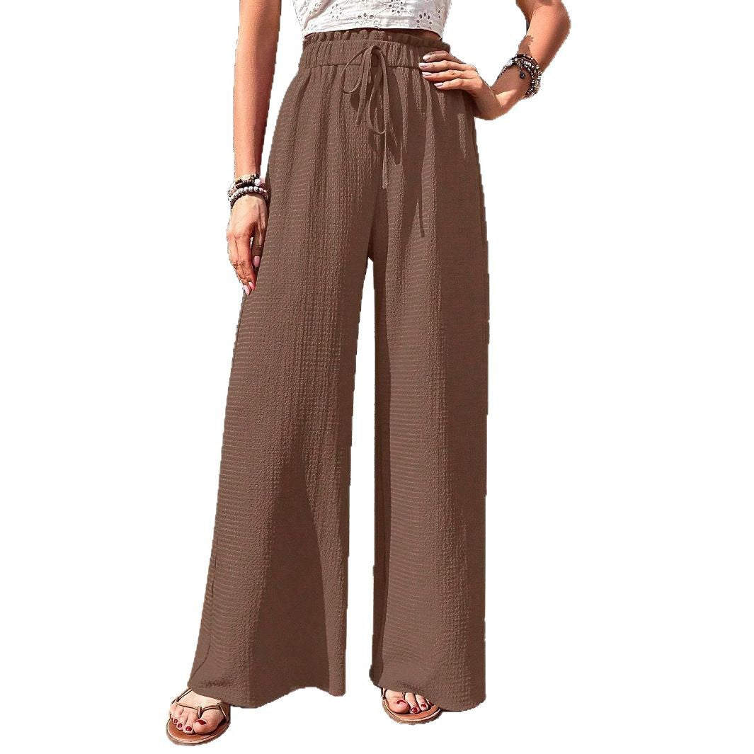 Damen Weite High‑Waist Palazzo‑Hose aus leichter Crinkle‑Qualität mit elastischem Bund und Kordelzug Shop Nory