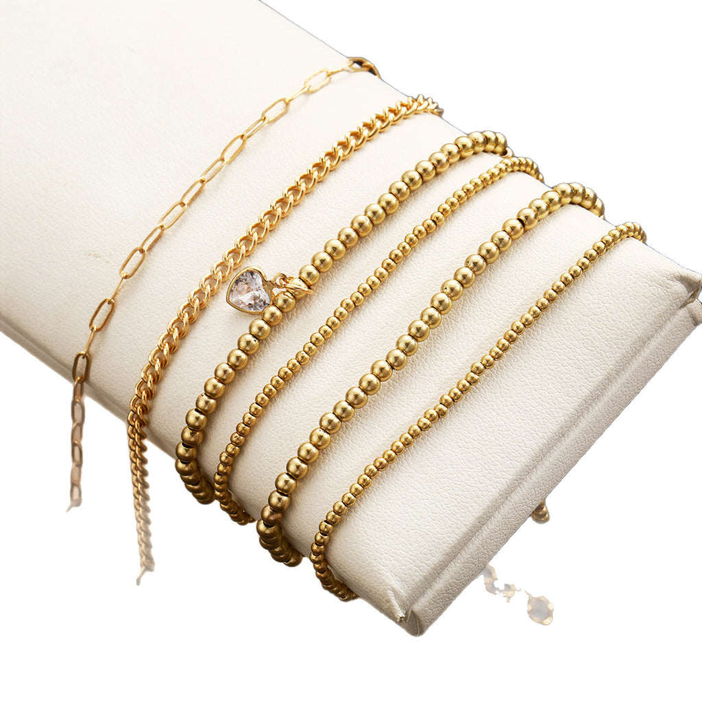 Damen Armband-Set mit filigranen Perlen und zartem Herzanhänger Shop Nory