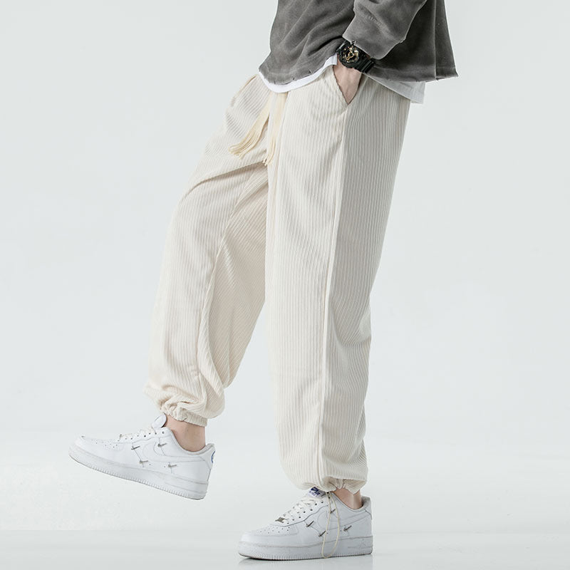 Herren Locker geschnittene Cordhose mit breitem Bein, elastischem Bund und dekorativem Kordelzug Shop Nory