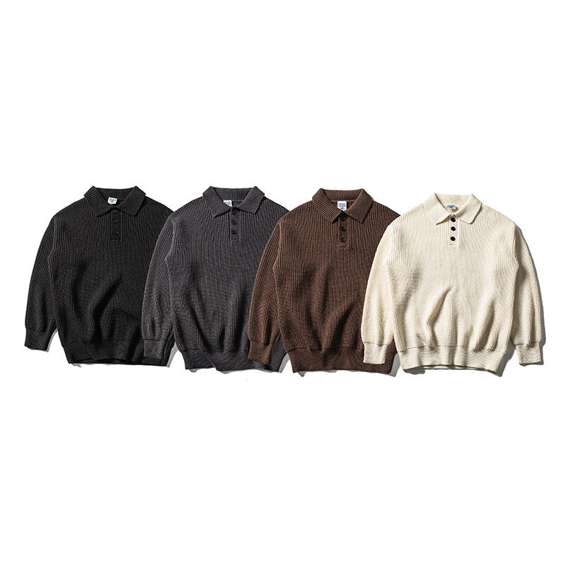 Herren Waffelstrick-Polopullover mit halber Knopfleiste und gerippten Bündchen Shop Nory