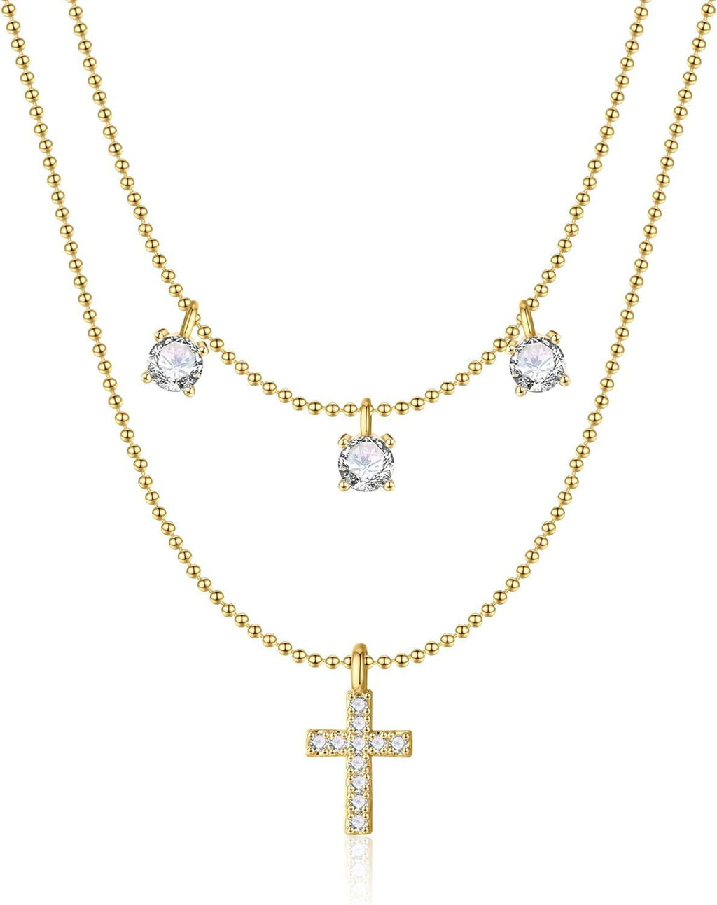 Damen Halskette mit kreuzförmigem Anhänger und mehrlagigem Design Shop Nory