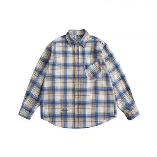 Herren Karierter Oversize-Hemd aus weichem Flanell mit Brusttasche und Rundsaum Shop Nory