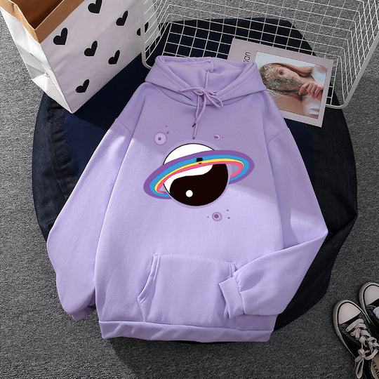 Damen nan Oversized Kapuzenpullover aus Baumwollmischung mit Planeten-Yin‑Yang-Grafik und Kängurutasche Shop Nory