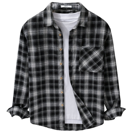 Herren Kariertes Flanell-Overshirt mit weicher Baumwollstruktur, Brusttasche und Relaxed-Fit Shop Nory