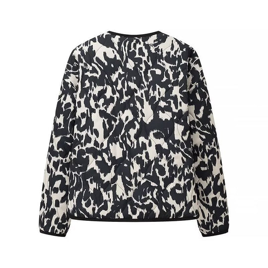 Damen Steppjacke im Oversize-Boxy-Schnitt mit rundem Halsausschnitt und abstraktem Animal-Print Shop Nory
