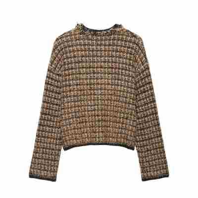Damen Bouclé-Tweed-Croppedjacke mit Fransenbesatz und Rundhalsausschnitt Shop Nory