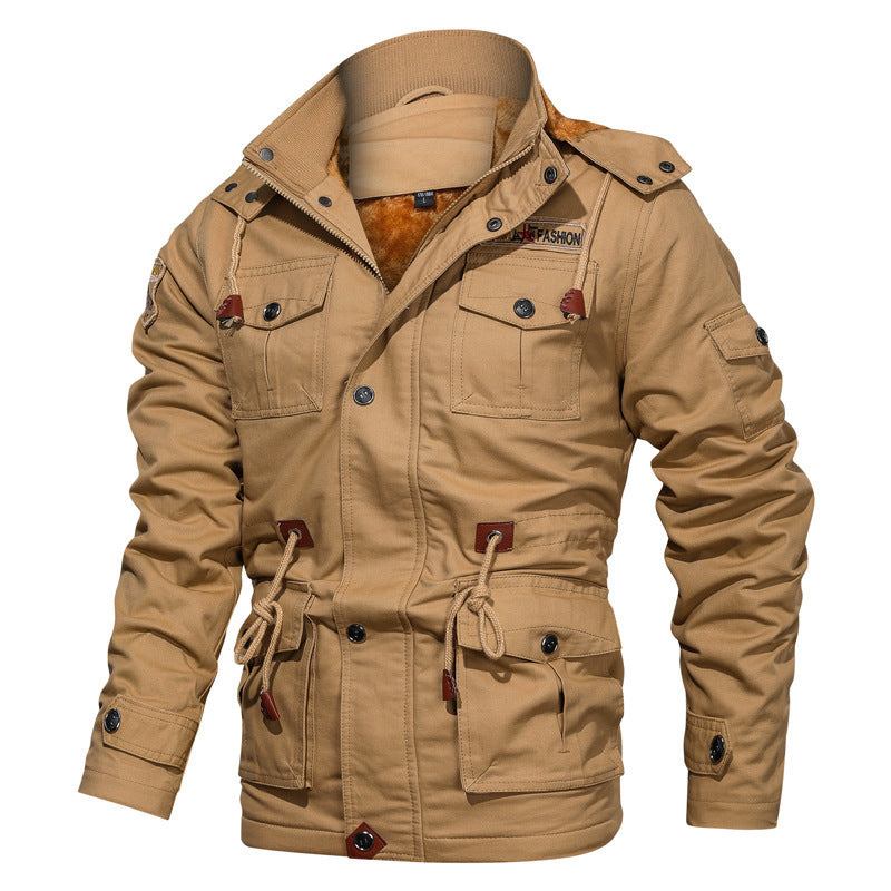 Herren Canvas-Parka im Military-Utility Stil mit Teddyfleece-Futter, Taillenzug und Multifunktions-Taschen Shop Nory