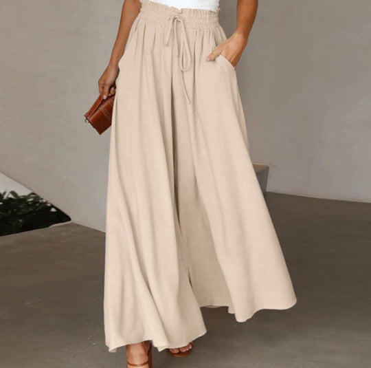Damen Weite High-Waist-Hose mit elastischem Bund und praktischen Taschen