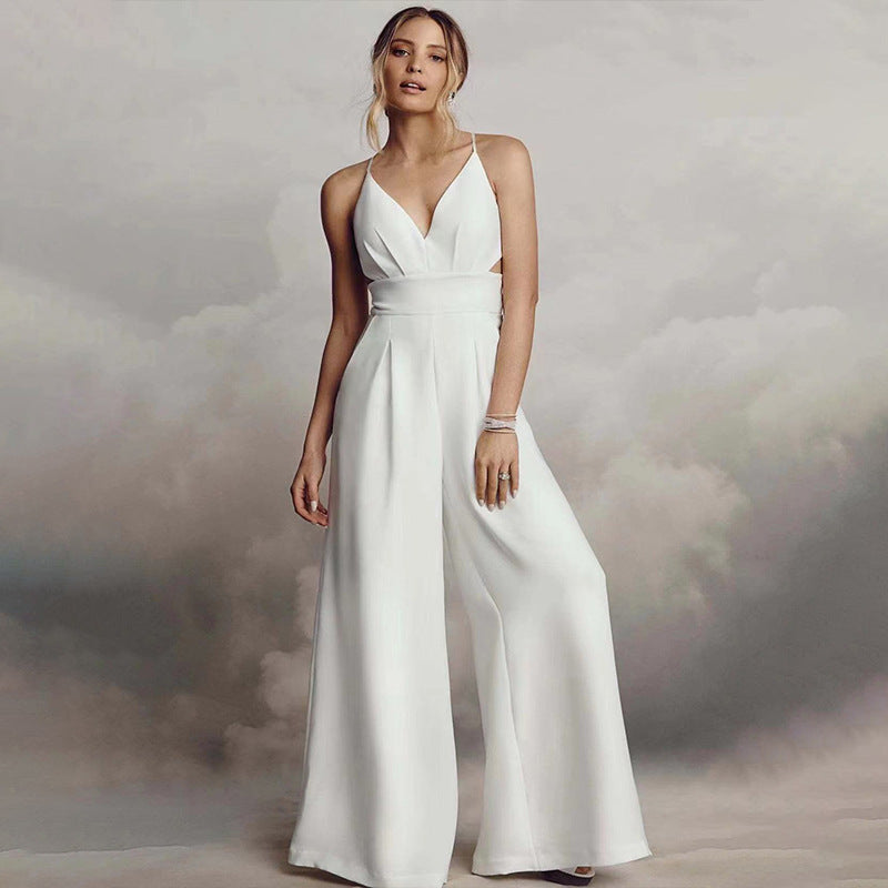 Damen Jumpsuit mit Elegantem V-Ausschnitt und Fließendem Bein