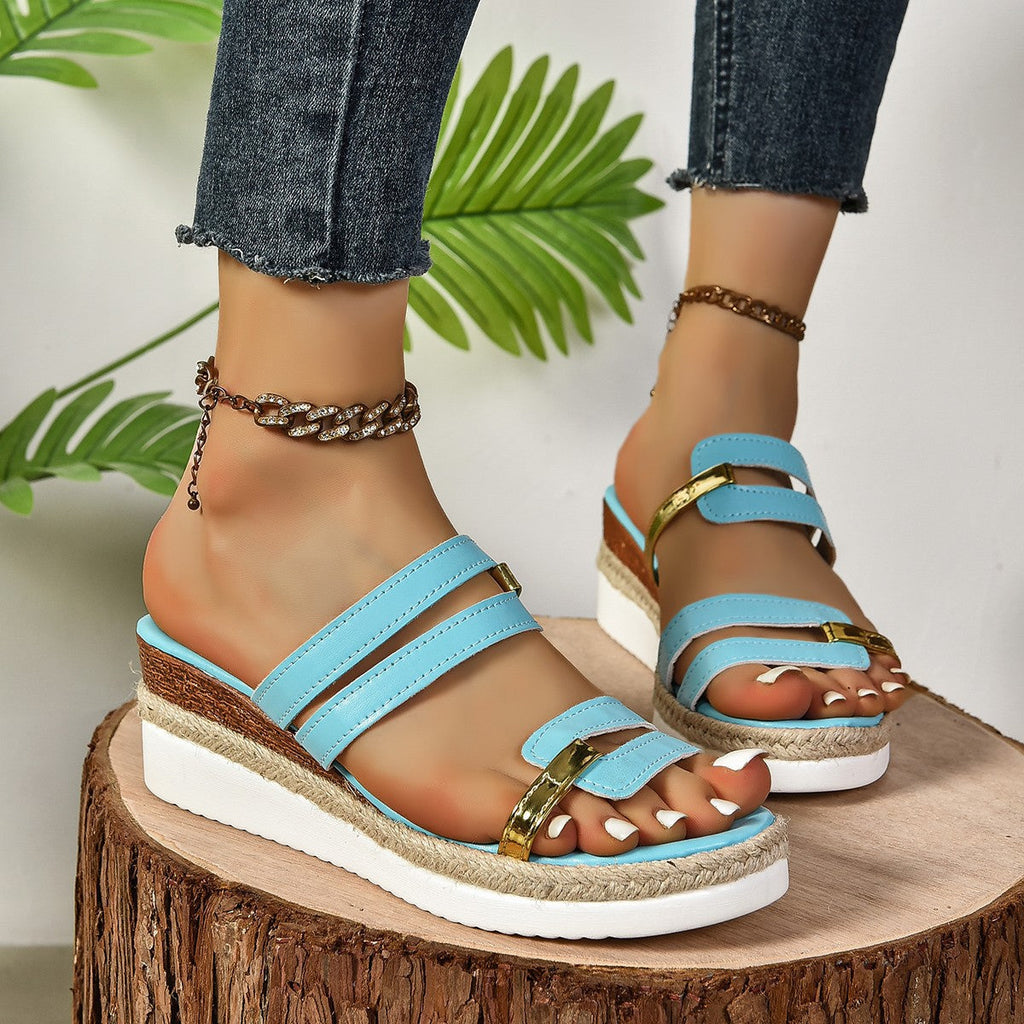 Damen Wedge-Sandalen mit eleganten Riemen und verstellbarem Schnallenverschluss Shopnory