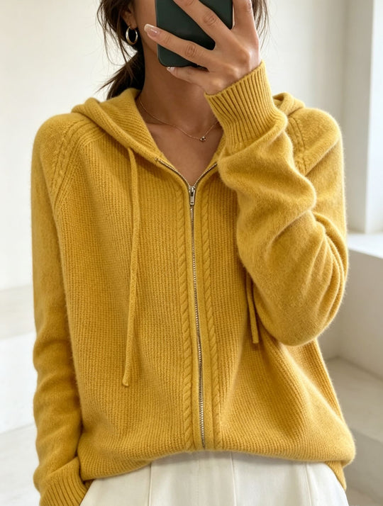 Damen Kapuzen-Cardigan mit Reißverschluss, feinem Feinstrick und gerippten Bündchen Shop Nory
