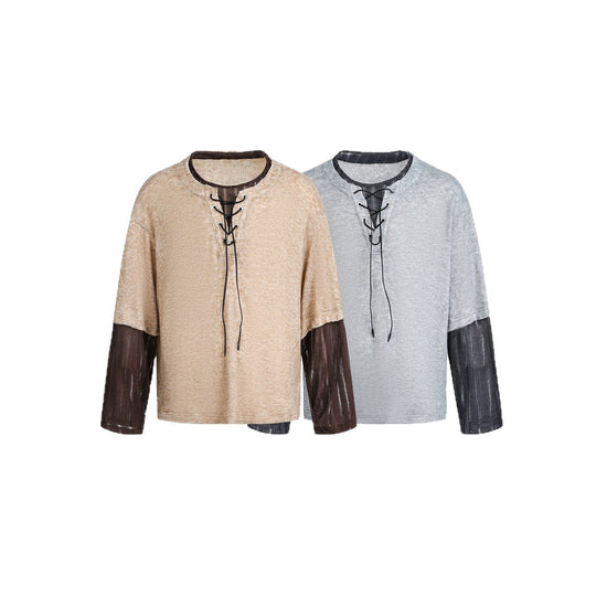 Damen Samtiges Longsleeve mit Schnürdetail und durchsichtigen Ärmel‑Einsätzen Shop Nory