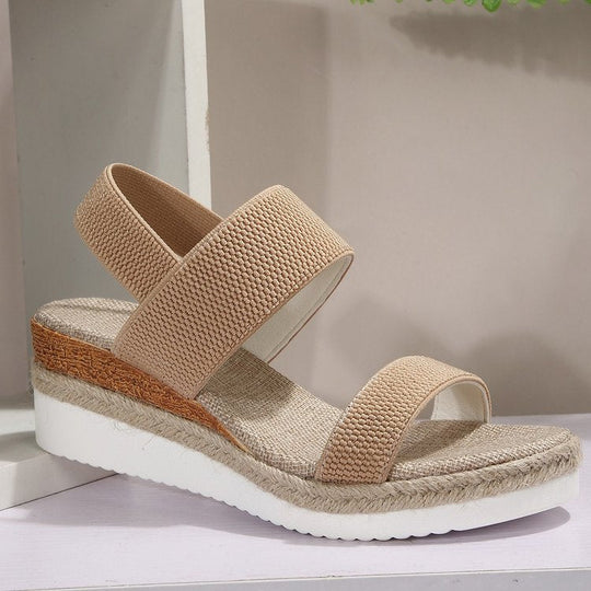 Damen Plateau-Sandalen mit dualem Riemen und entspannter Jute-Optik