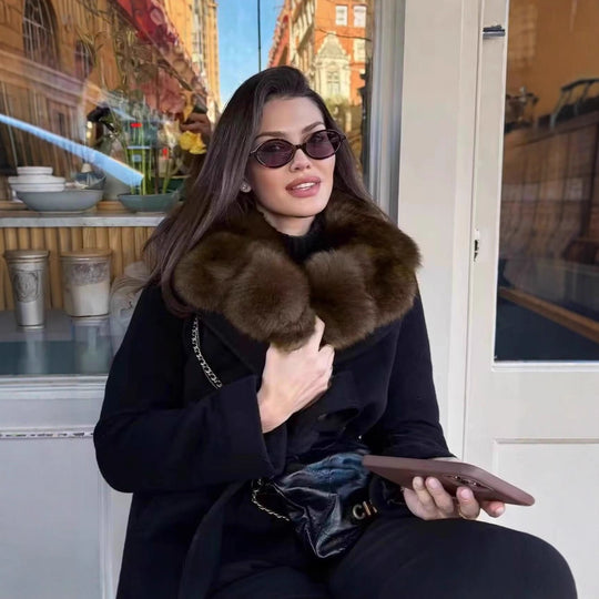 Damen Kurzer Wollmix-Mantel mit abnehmbarem Faux-Fur-Schalkragen und Taillengürtel Shop Nory