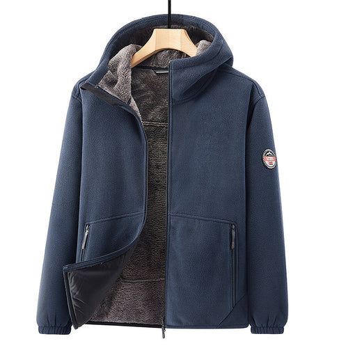 Herren Fleece-Kapuzenjacke mit Teddyfutter, Zwei-Wege-Reißverschluss und verdeckten Reißverschlusstaschen Shop Nory