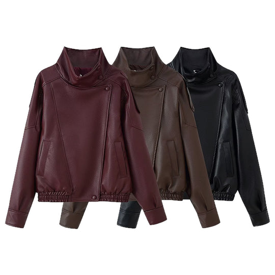 Damen Oversize Kunstlederjacke mit Hemdkragen und elastischem Saum Shop Nory