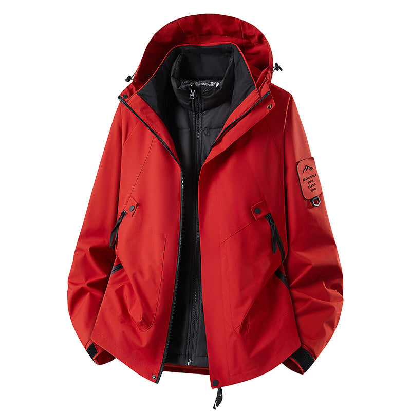 Herren Zwei-in-eins Wetterschutzjacke mit abnehmbarer Steppweste und verstellbarer Kapuze Shop Nory