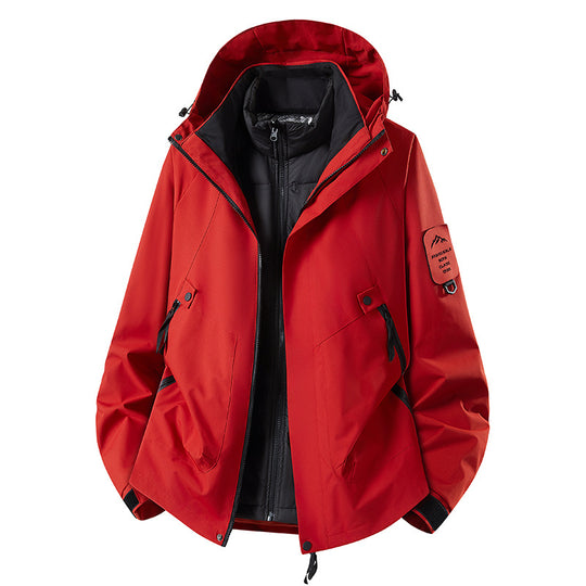 Herren Zwei-in-eins Wetterschutzjacke mit abnehmbarer Steppweste und verstellbarer Kapuze Shop Nory