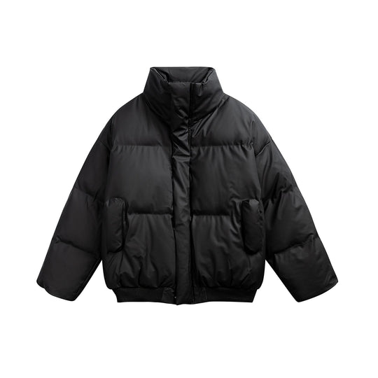 Damen Kurz geschnittene wattierte Stepp-Bomberjacke mit hohem Stehkragen und Pattentaschen Shop Nory
