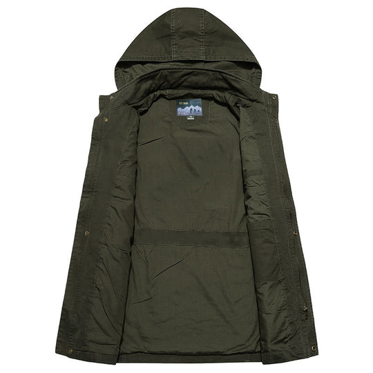 Herren robuste Canvas-Feldjacke mit Kapuze, Mehrfach-Taschen und verstärkten Nähten Shop Nory