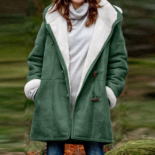 Damen Teddygefütterter Dufflecoat mit Kapuze, Kunstfell-Innenfutter und Knebelverschlüssen Shop Nory